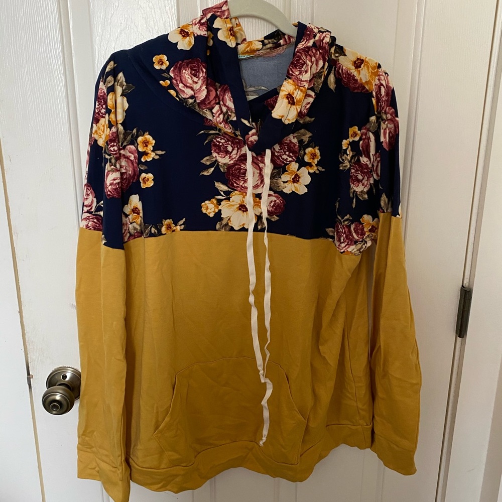 NWT Floral Mustard Lightweight Cowl Neck Hoodie